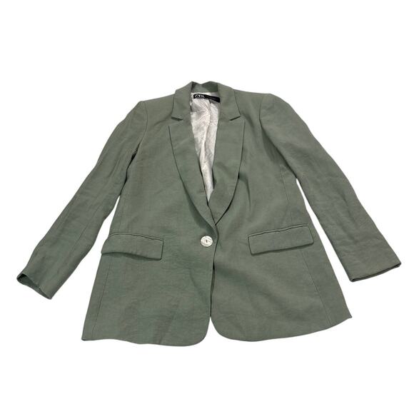 Zara Womens Small Single Button Flowy Blazer Khaki Green Oversized Office Career - Picture 5 of 11